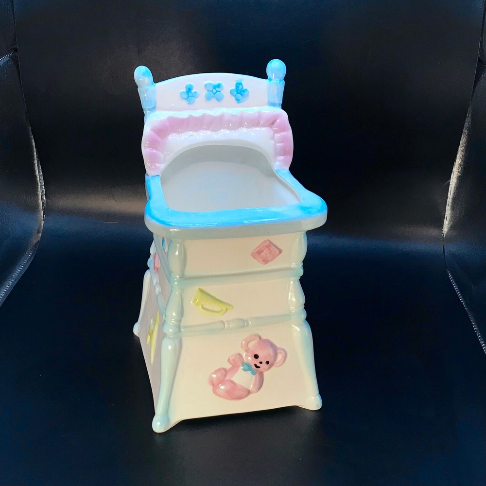 Vintage MCM Ceramic High Chair Music Box Planter Nursery Decor 50s Sankyo Japan